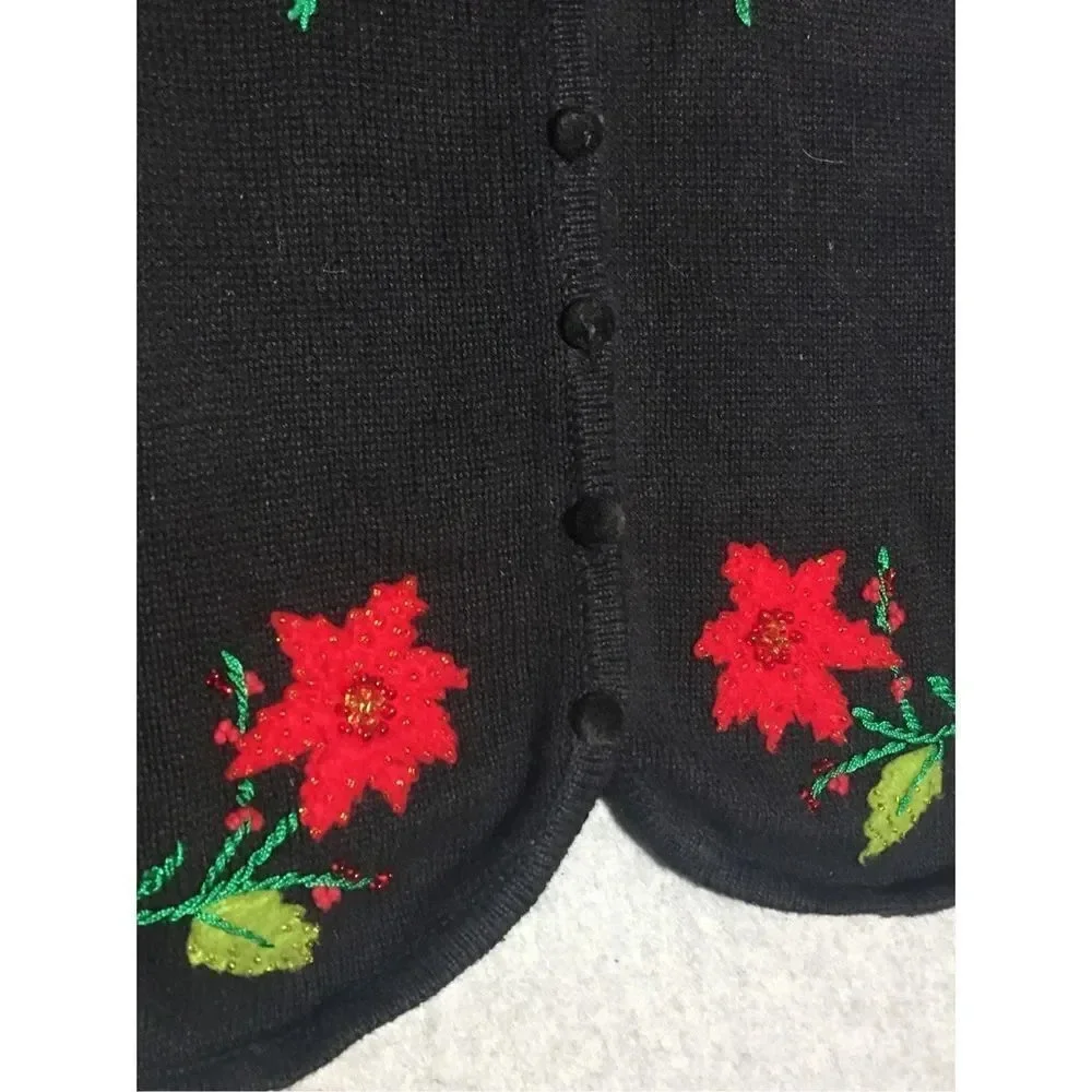 Womens Designers Originals Vest Size XL Christmas Flowers Black Red Holidays
